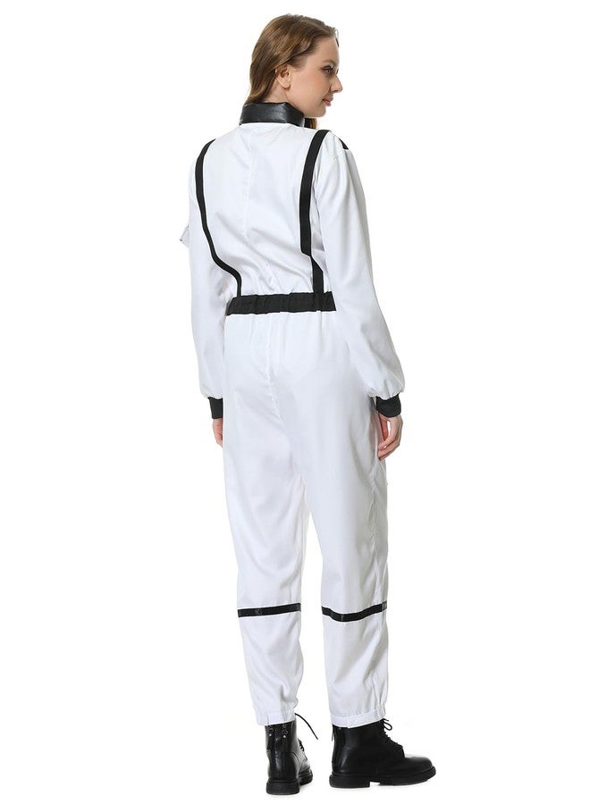 GRAJTCIN Astronaut Costume Adult Space Suit for Women Funny Pilot Uniform Jumpsuit Men Halloween Cosplay Outfit (M, White) - Image 3